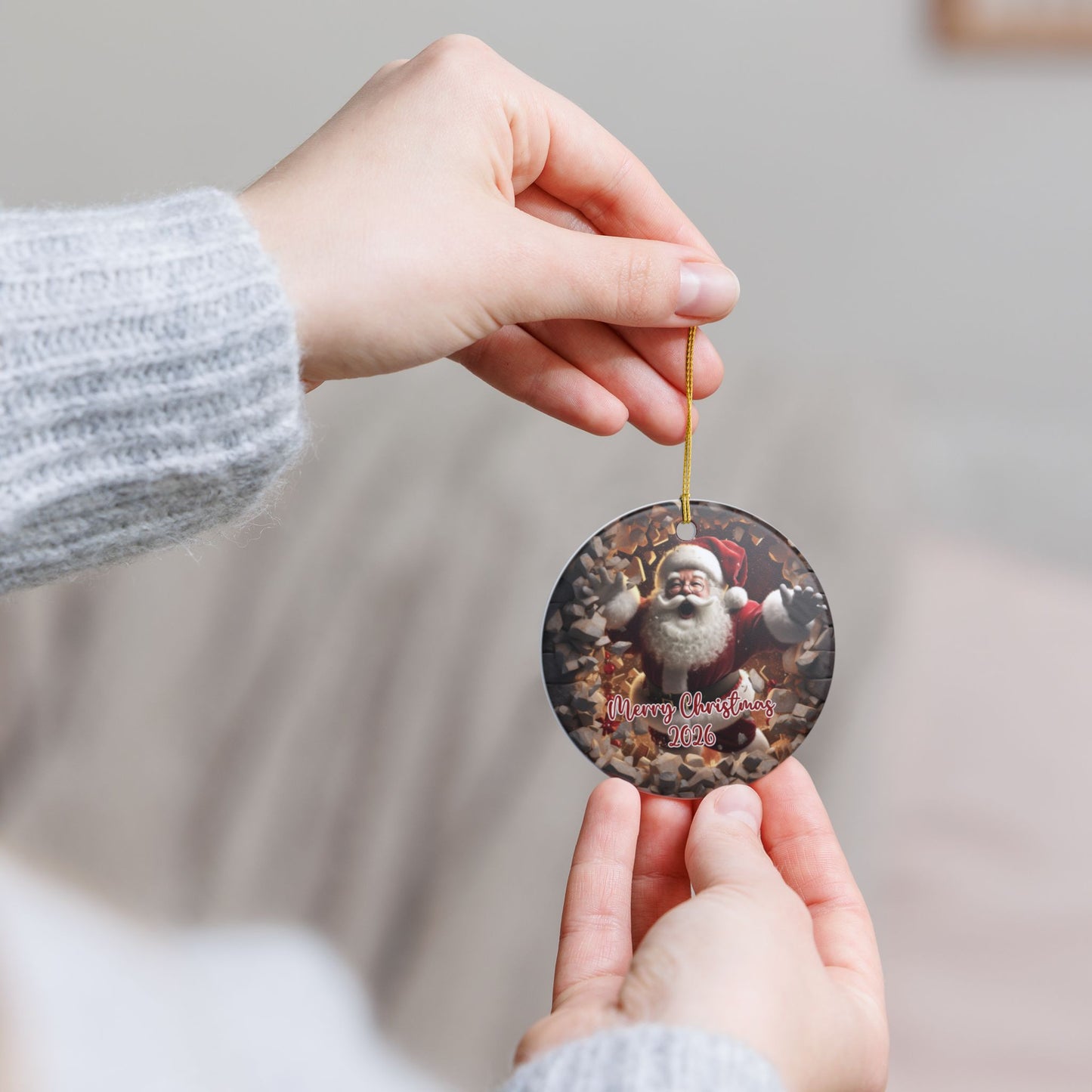 Ceramic Santa Christmas Ornament 2026 — 3D Cheerful St. Nick Decoration