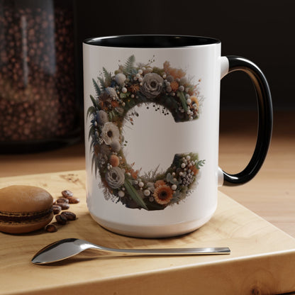 Floral Letter 'C' Accent Coffee Mug — Monogram Initial Ceramic Mug