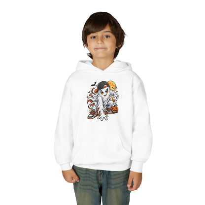 Youth Hoodie — Playful Ghost & Pumpkin Halloween Pullover