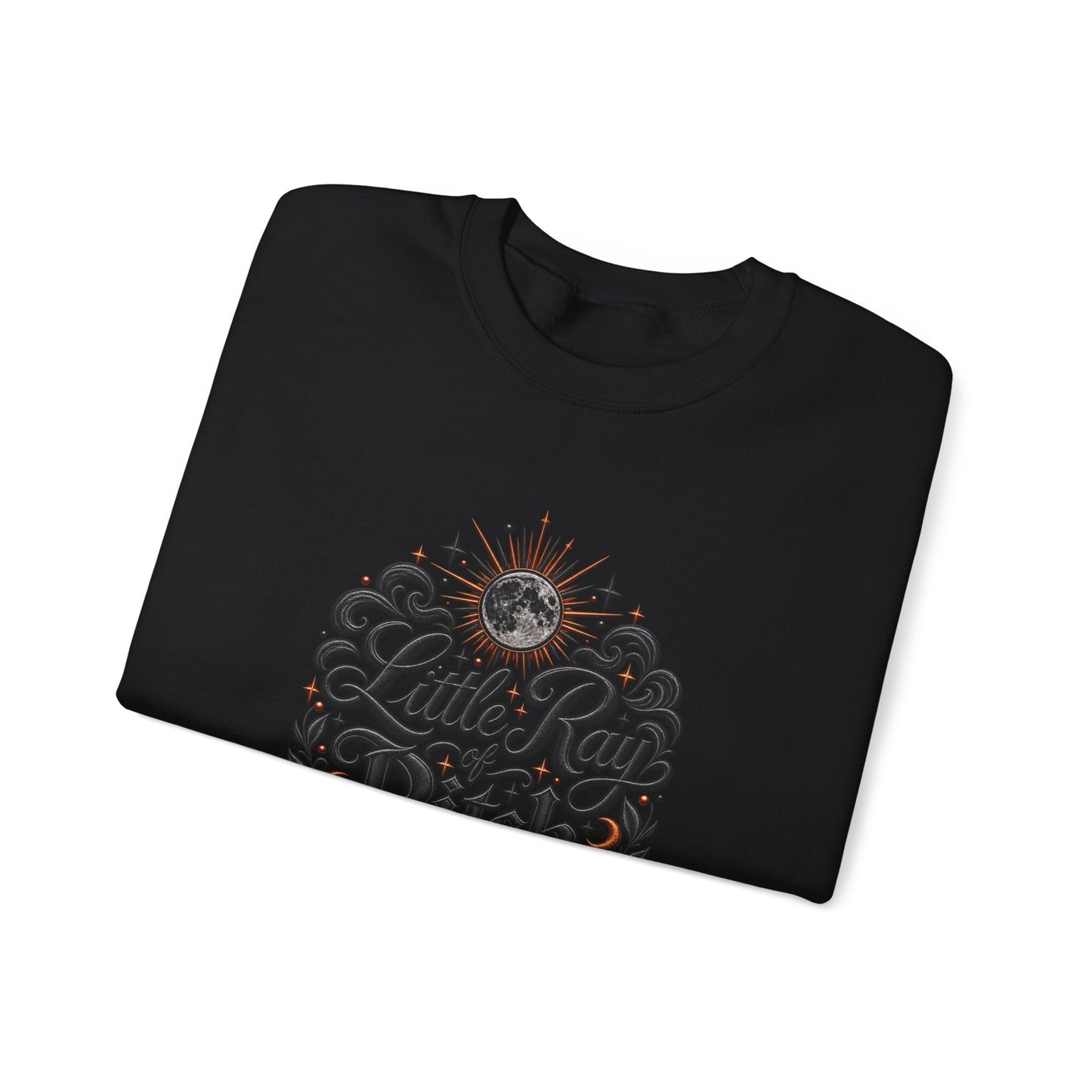 Witchy Crewneck Sweatshirt — "Little Ray, Pitch Black" Mystic Moon Graphic