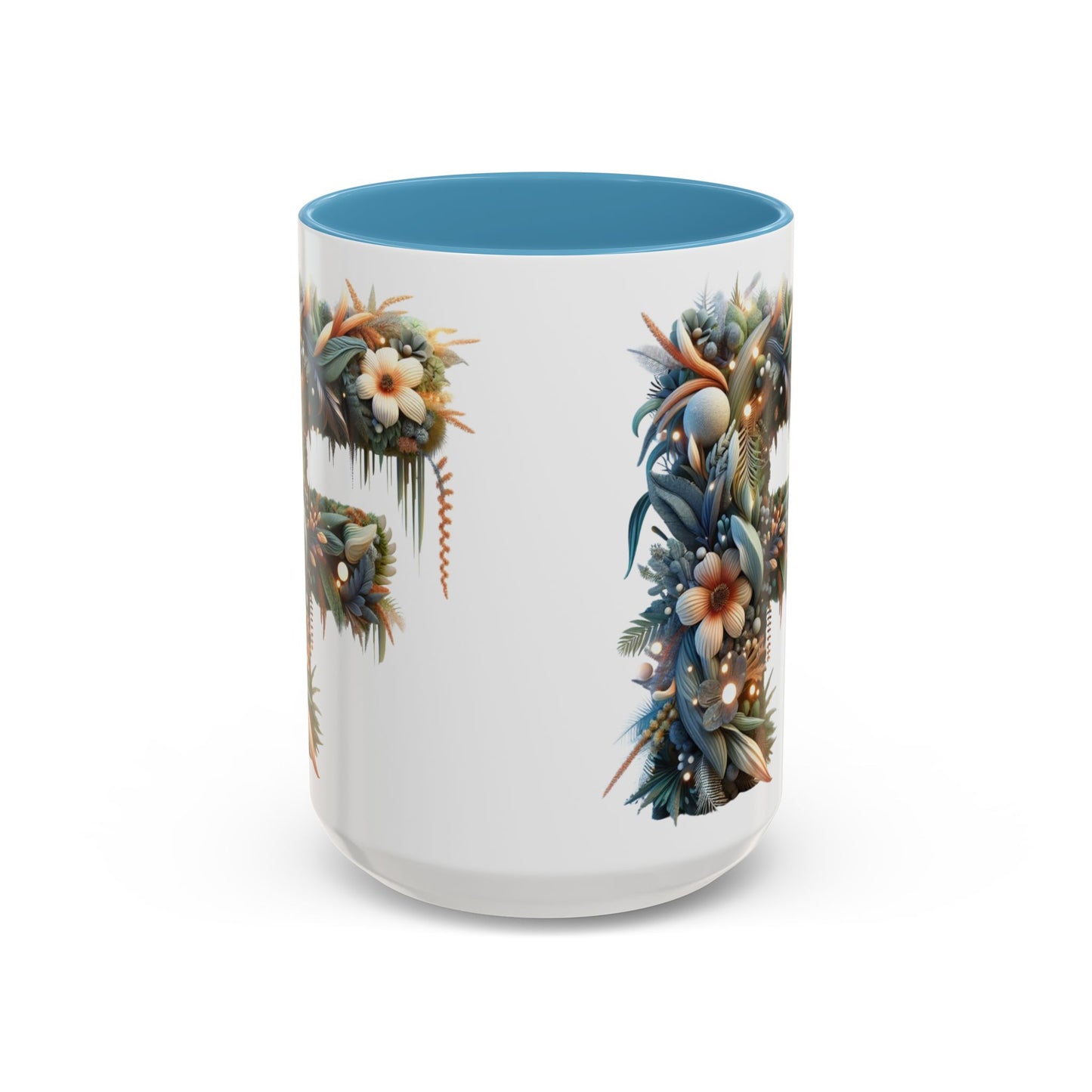 Floral Letter 'F' Accent Coffee Mug — Botanical Monogram 15oz