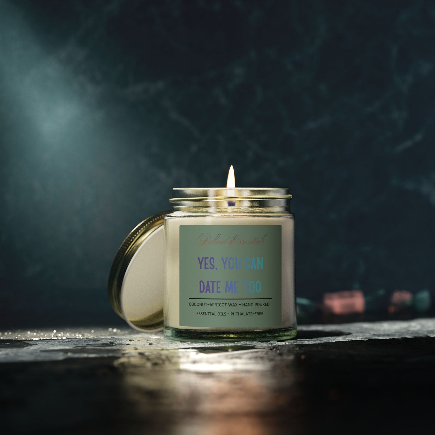 Scented Candle — “Yes, You Can Date Me Too” Coconut Apricot Wax (4oz, 9oz)