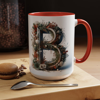 Monogram 'B' Accent Coffee Mug – Floral Holiday Initial 15oz