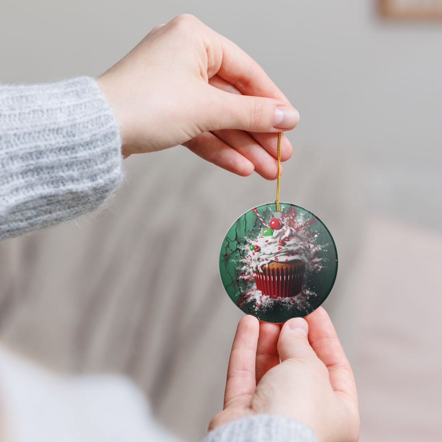 Ceramic Ornament - 3D Christmas Cupcake Decor