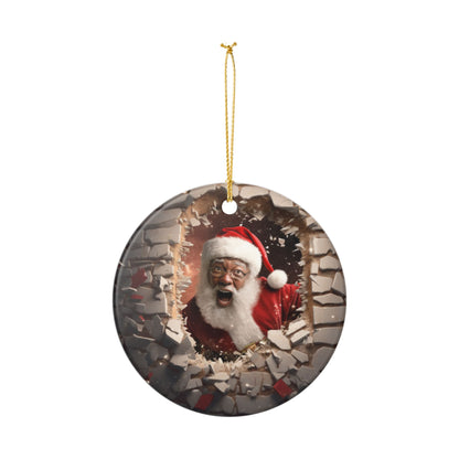 Santa Breaking Through Ornament - Hilarious Holiday Ceramic 3D Decoration