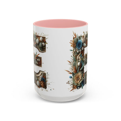 Artistic 'E' Letter Accent Coffee Mug – Botanical Initial Design 15oz