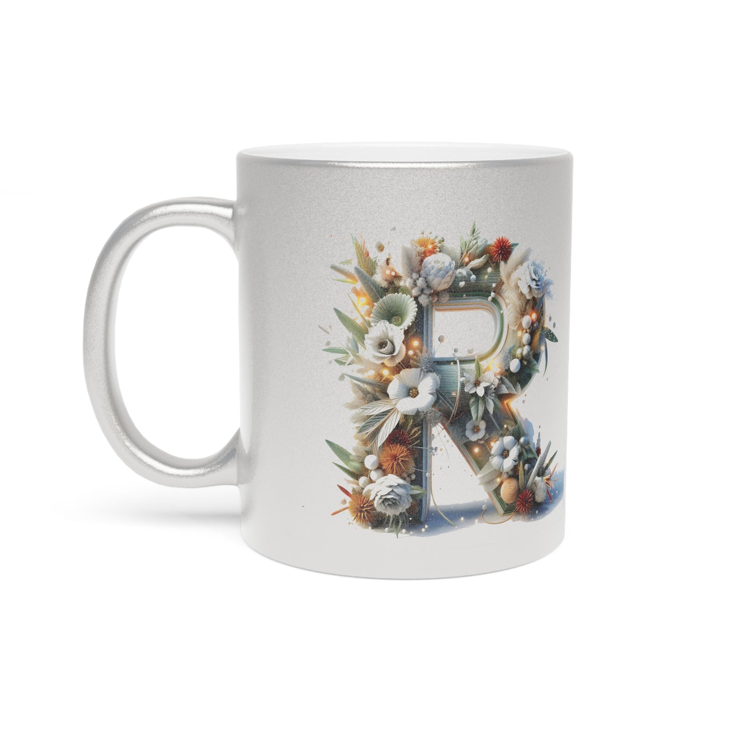 Metallic Mug - Personalized Monogram "R" Coffee Mug - 11oz