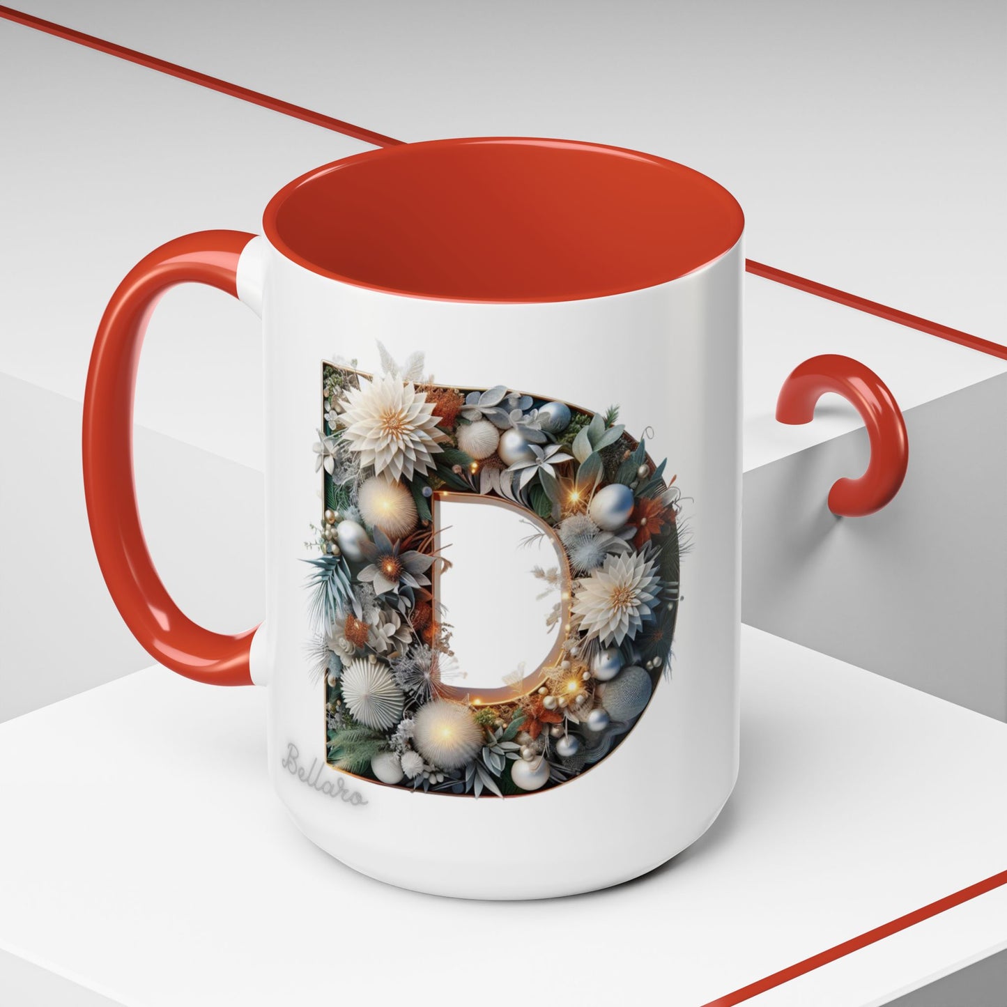 Letter 'D' Initial Coffee Mug — Floral Monogram Accent Mug 15 oz