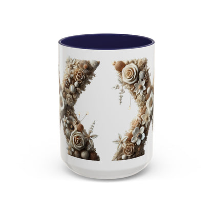 Artistic Letter 'X' Accent Coffee Mug – Neutral Rustic Botanical Initial