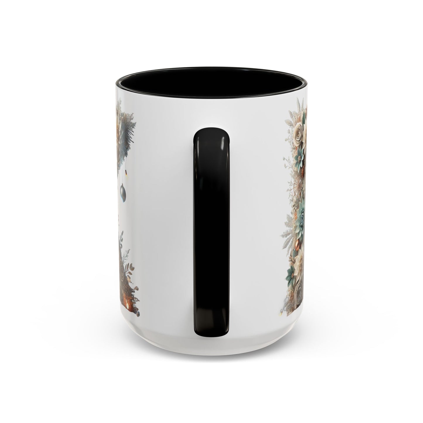 Floral Letter 'K' Accent Coffee Mug — Elegant Botanical Monogram Gift 15oz