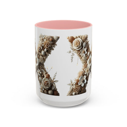 Artistic Letter 'X' Accent Coffee Mug – Neutral Rustic Botanical Initial
