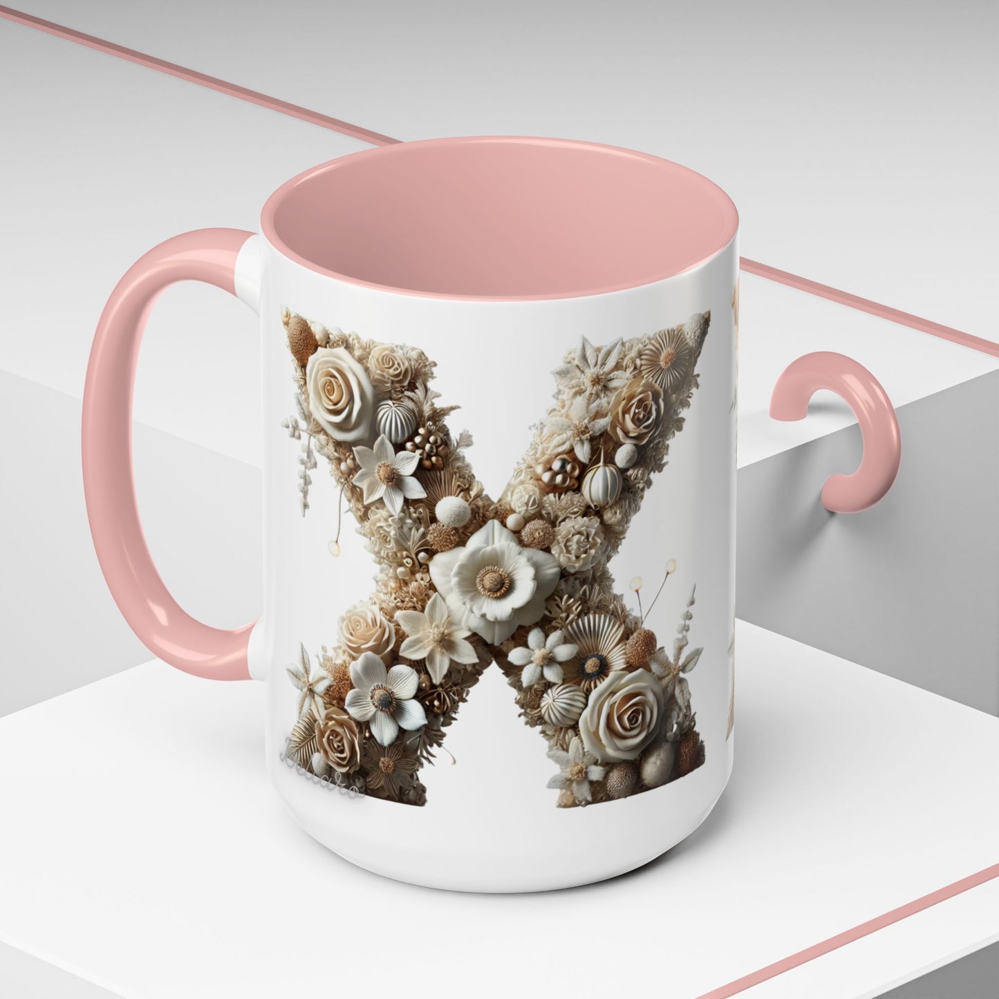 Artistic Letter 'X' Accent Coffee Mug – Neutral Rustic Botanical Initial