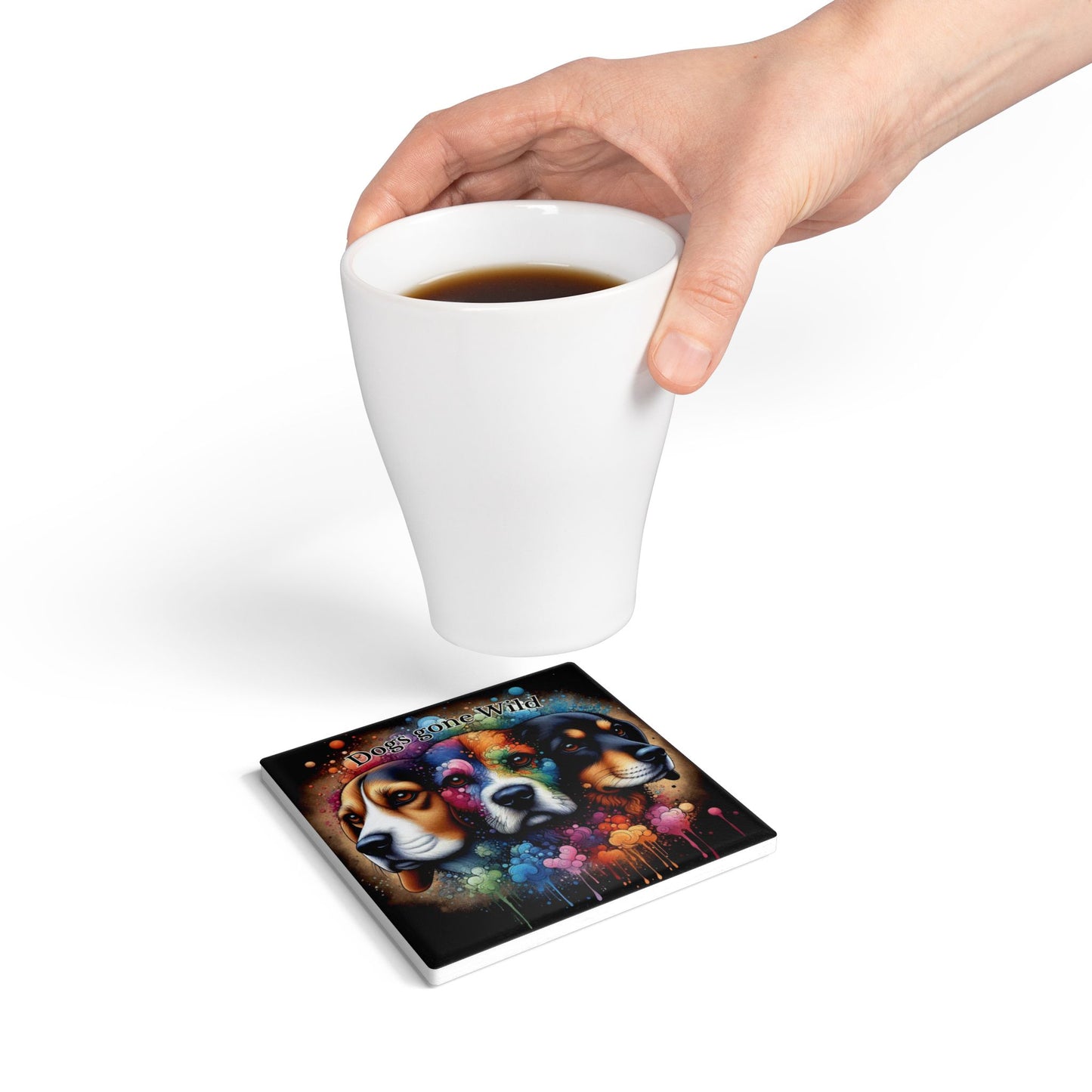 Dogs Gone Wild — Colorful Dog Portrait Ceramic Coaster