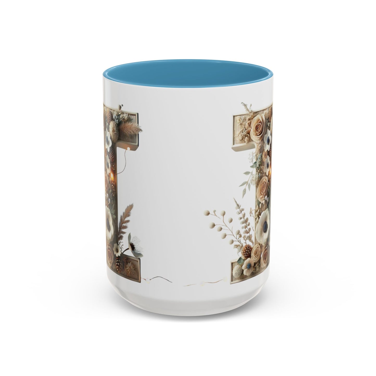 Artistic Letter 'I' Accent Coffee Mug — Rustic Monogram Initial Gift 15oz