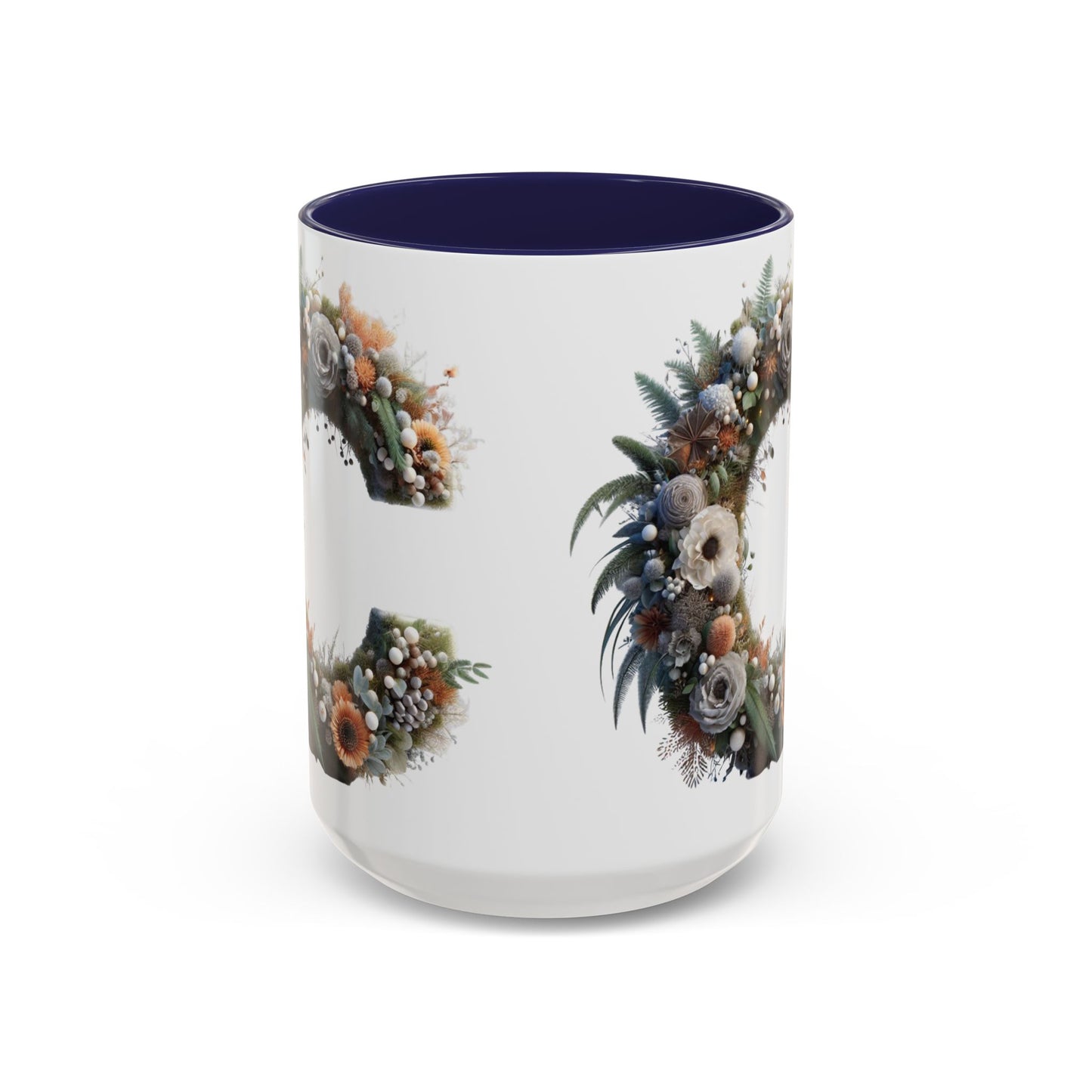 Floral Letter 'C' Accent Coffee Mug — Monogram Initial Ceramic Mug