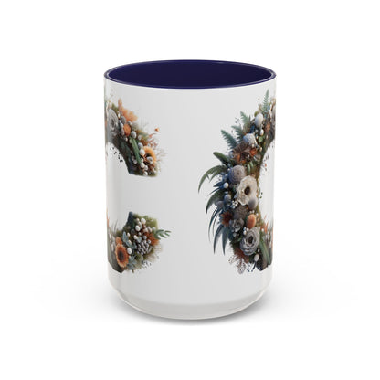 Floral Letter 'C' Accent Coffee Mug — Monogram Initial Ceramic Mug