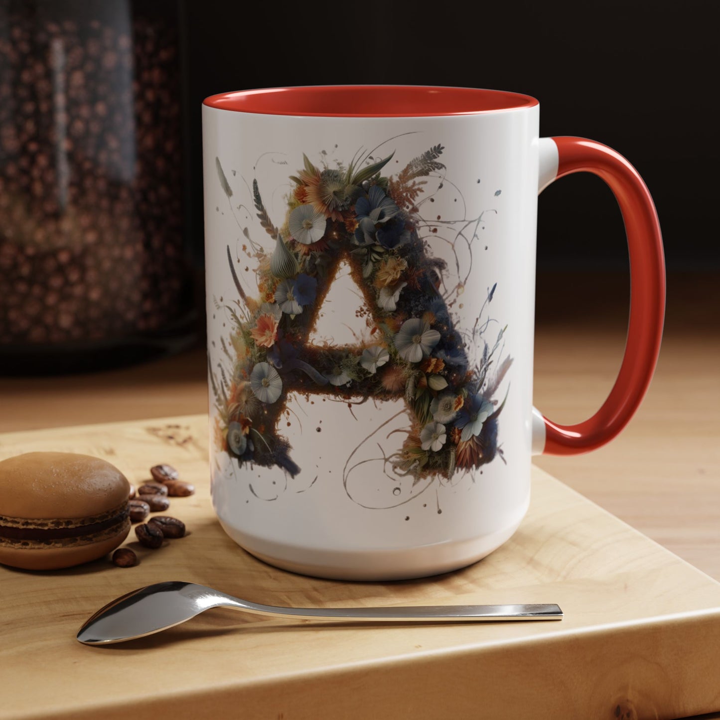 Floral Monogram 'A' Accent Coffee Mug — Artistic Alphabet Initial Gift
