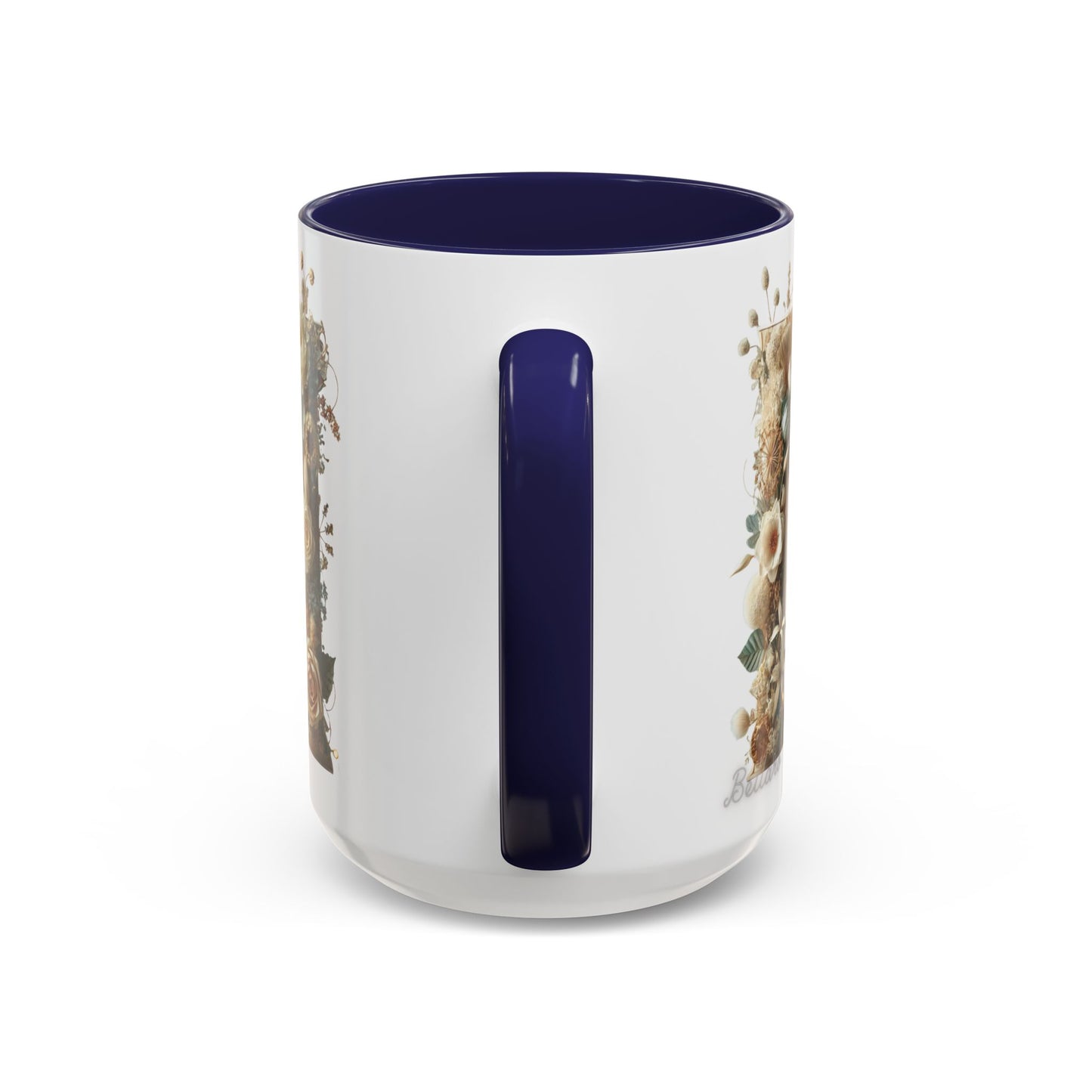 Floral Monogram 'M' Accent Coffee Mug — Rustic Botanical Initial Gift 15oz
