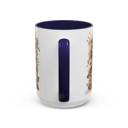 Floral Monogram 'M' Accent Coffee Mug — Rustic Botanical Initial Gift 15oz