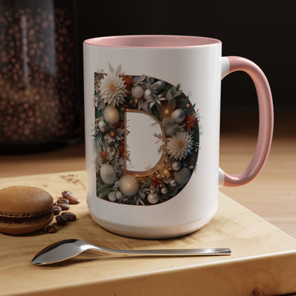 Letter 'D' Initial Coffee Mug — Floral Monogram Accent Mug 15 oz