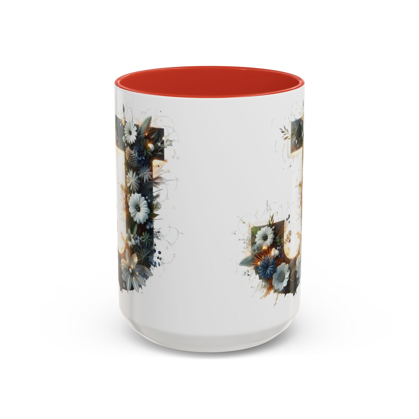 Floral Monogram Coffee Mug — Letter 'J' Accent Mug 15 oz