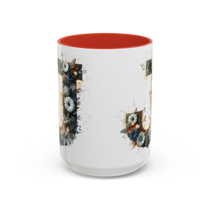 Floral Monogram Coffee Mug — Letter 'J' Accent Mug 15 oz
