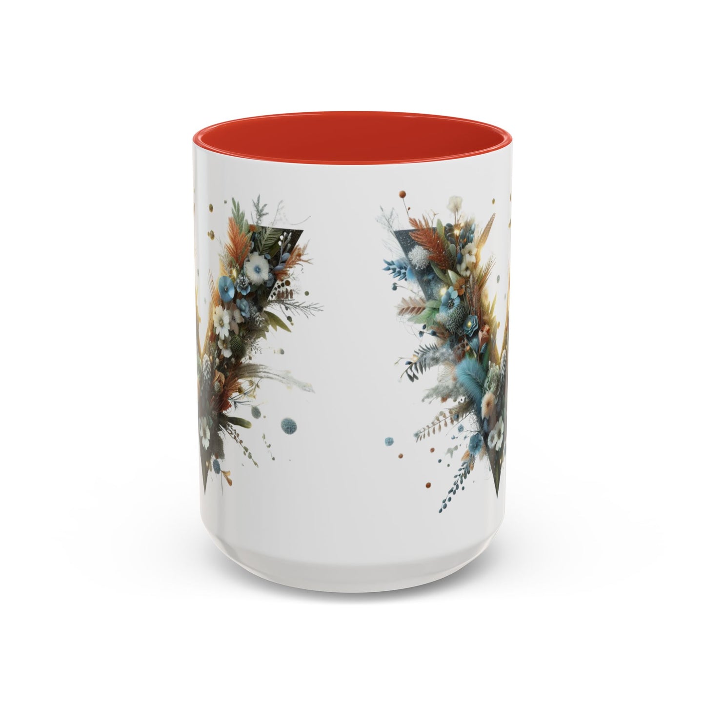 Artistic Letter 'V' Accent Coffee Mug — Botanical Initial Ceramic Mug 15 oz