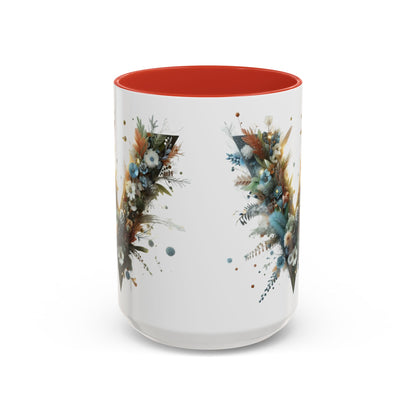 Artistic Letter 'V' Accent Coffee Mug — Botanical Initial Ceramic Mug 15 oz