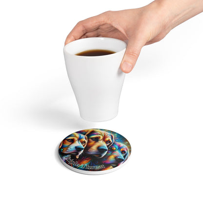 Colorful Trio Dogs Ceramic Coaster — 'Triple Threat' Beagle, Labrador & Rottweiler