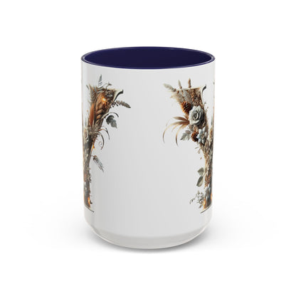 Artistic Monogram 'Y' Accent Coffee Mug — Elegant Botanical Initial Mug 15oz