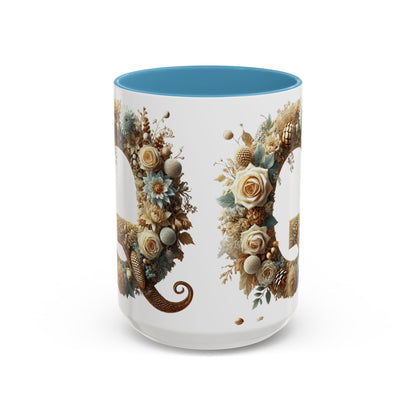 Floral Coffee Mug — Decorative 'Q' Monogram Accent Mug 15oz