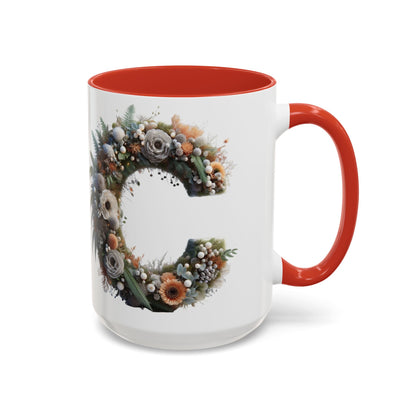 Floral Letter 'C' Accent Coffee Mug — Monogram Initial Ceramic Mug