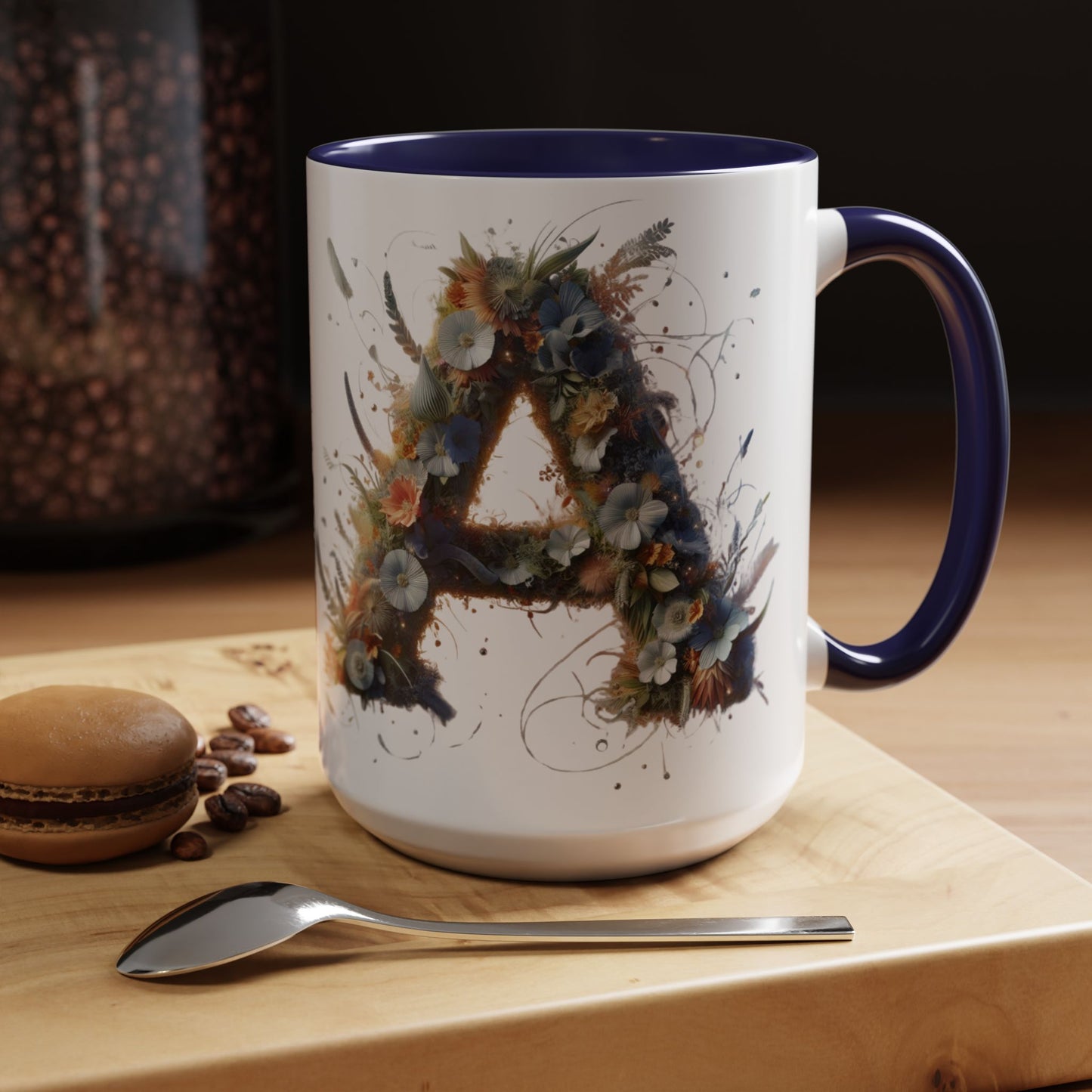 Floral Monogram 'A' Accent Coffee Mug — Artistic Alphabet Initial Gift