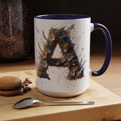 Floral Monogram 'A' Accent Coffee Mug — Artistic Alphabet Initial Gift
