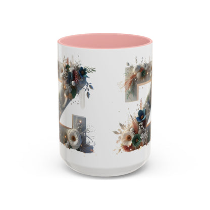 Floral Monogram 'Z' Accent Coffee Mug — 15oz Personalized Initial Mug