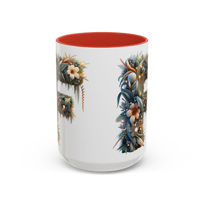 Floral Letter 'F' Accent Coffee Mug — Botanical Monogram 15oz