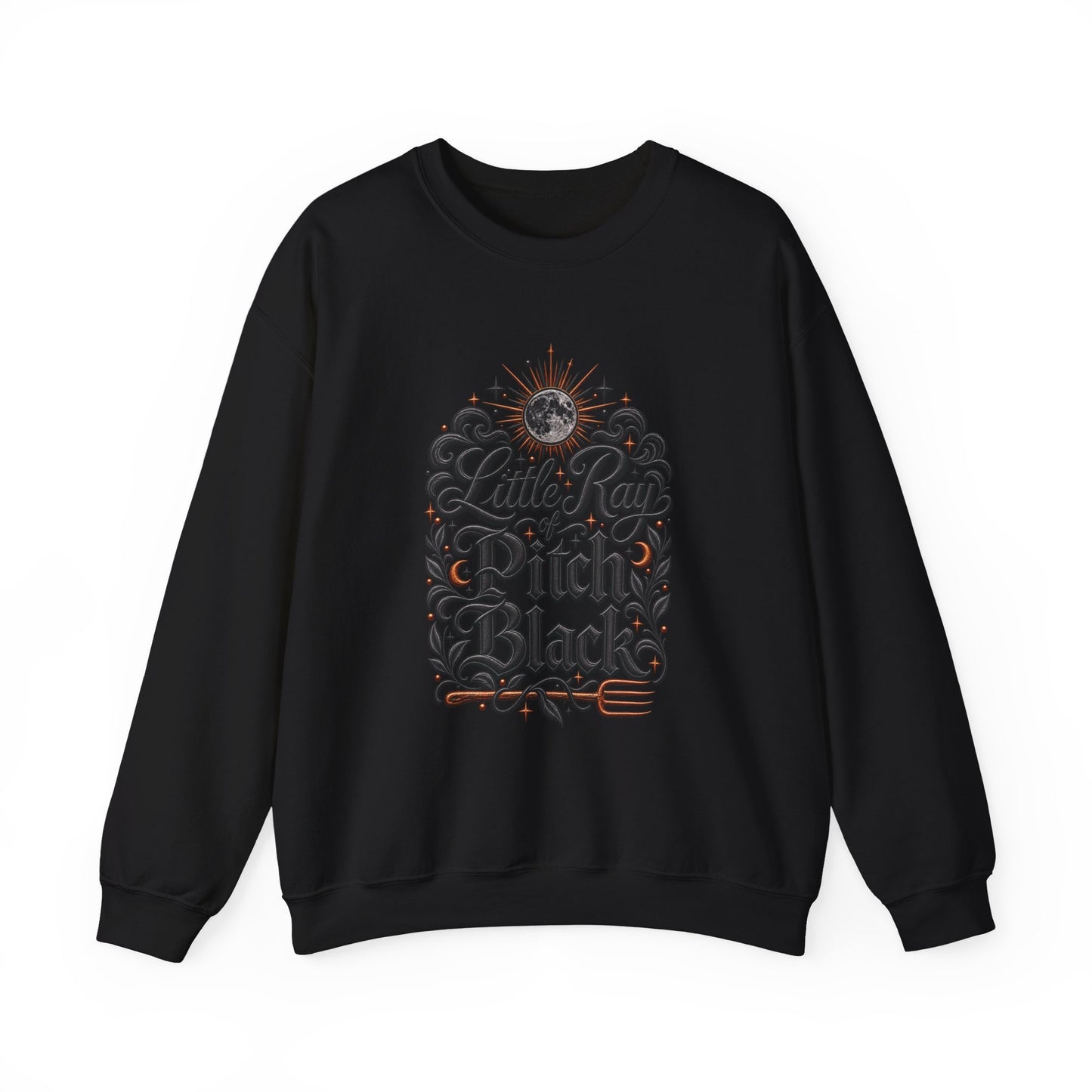Witchy Crewneck Sweatshirt — "Little Ray, Pitch Black" Mystic Moon Graphic