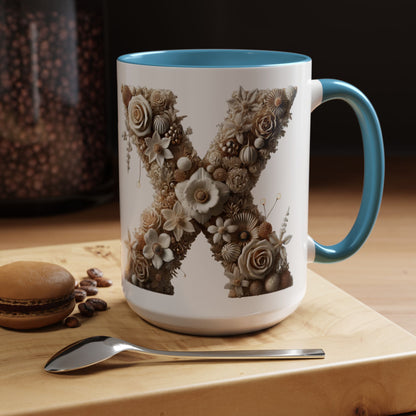 Artistic Letter 'X' Accent Coffee Mug – Neutral Rustic Botanical Initial