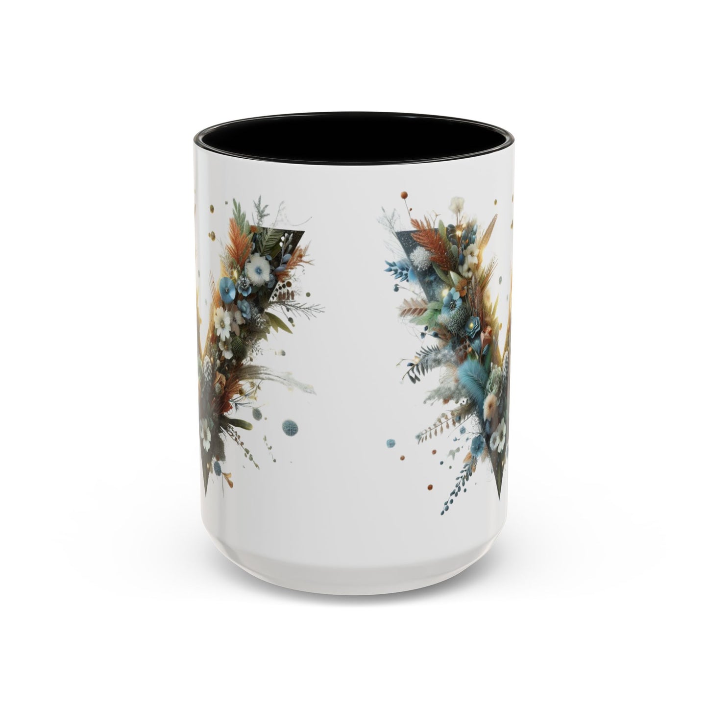Artistic Letter 'V' Accent Coffee Mug — Botanical Initial Ceramic Mug 15 oz