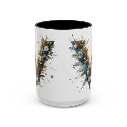 Artistic Letter 'V' Accent Coffee Mug — Botanical Initial Ceramic Mug 15 oz