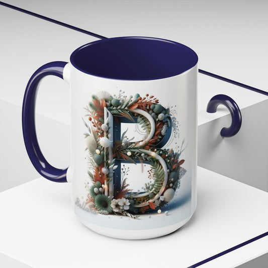 Monogram 'B' Accent Coffee Mug – Floral Holiday Initial 15oz