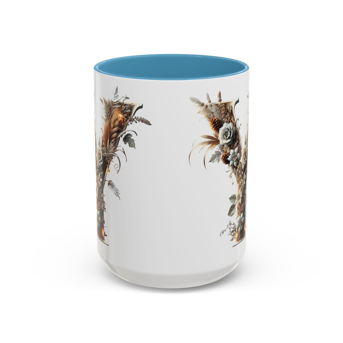 Artistic Monogram 'Y' Accent Coffee Mug — Elegant Botanical Initial Mug 15oz