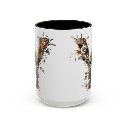 Artistic Monogram 'Y' Accent Coffee Mug — Elegant Botanical Initial Mug 15oz