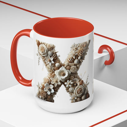 Artistic Letter 'X' Accent Coffee Mug – Neutral Rustic Botanical Initial