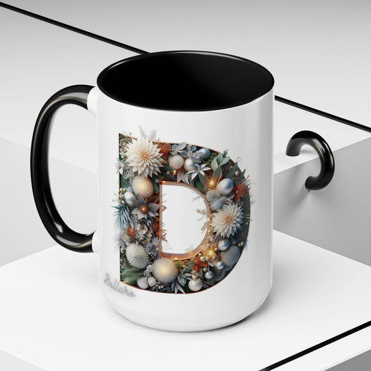 Letter 'D' Initial Coffee Mug — Floral Monogram Accent Mug 15 oz