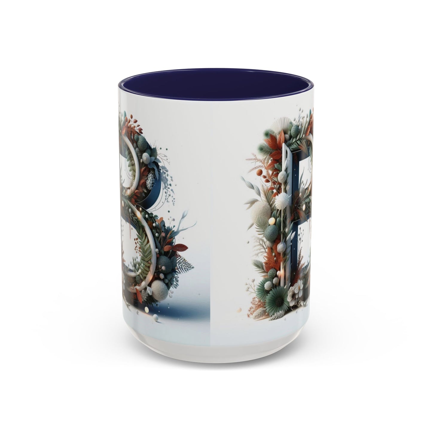 Monogram 'B' Accent Coffee Mug – Floral Holiday Initial 15oz