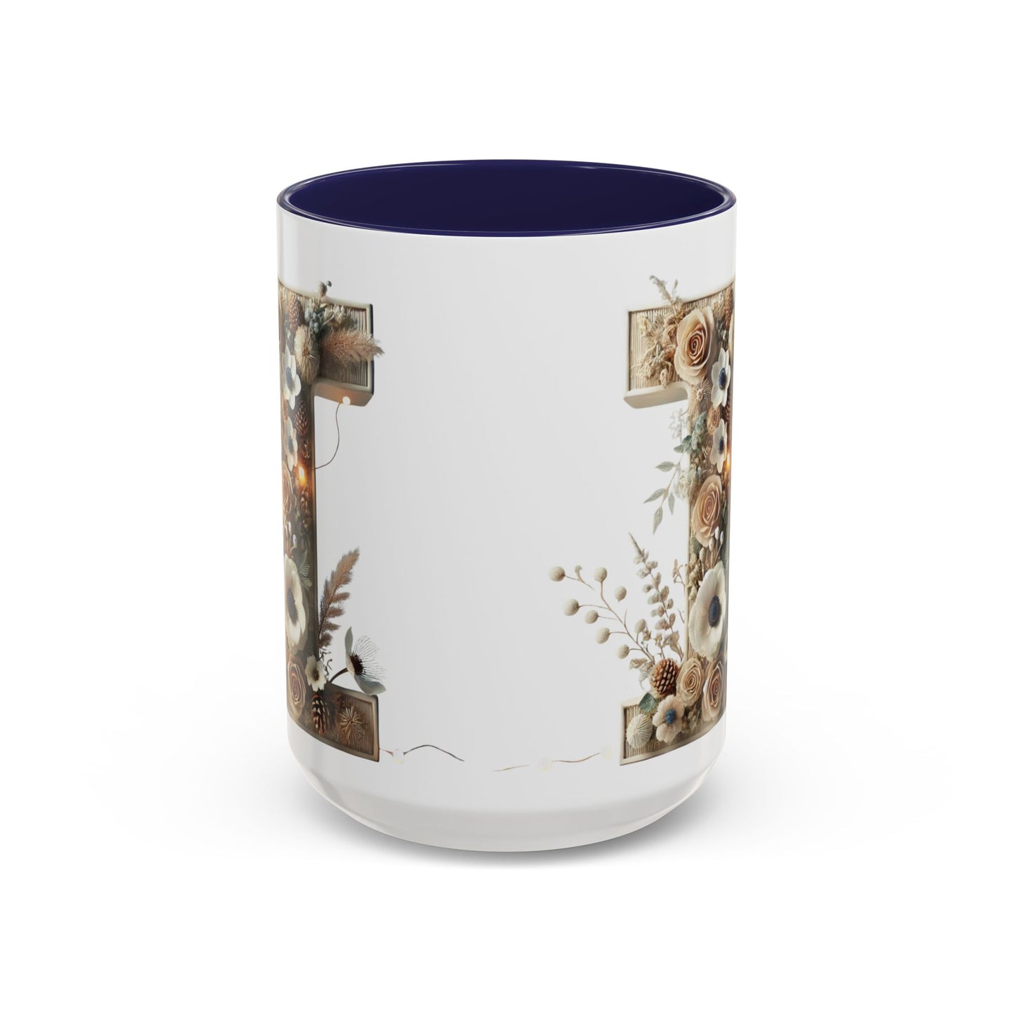 Artistic Letter 'I' Accent Coffee Mug — Rustic Monogram Initial Gift 15oz