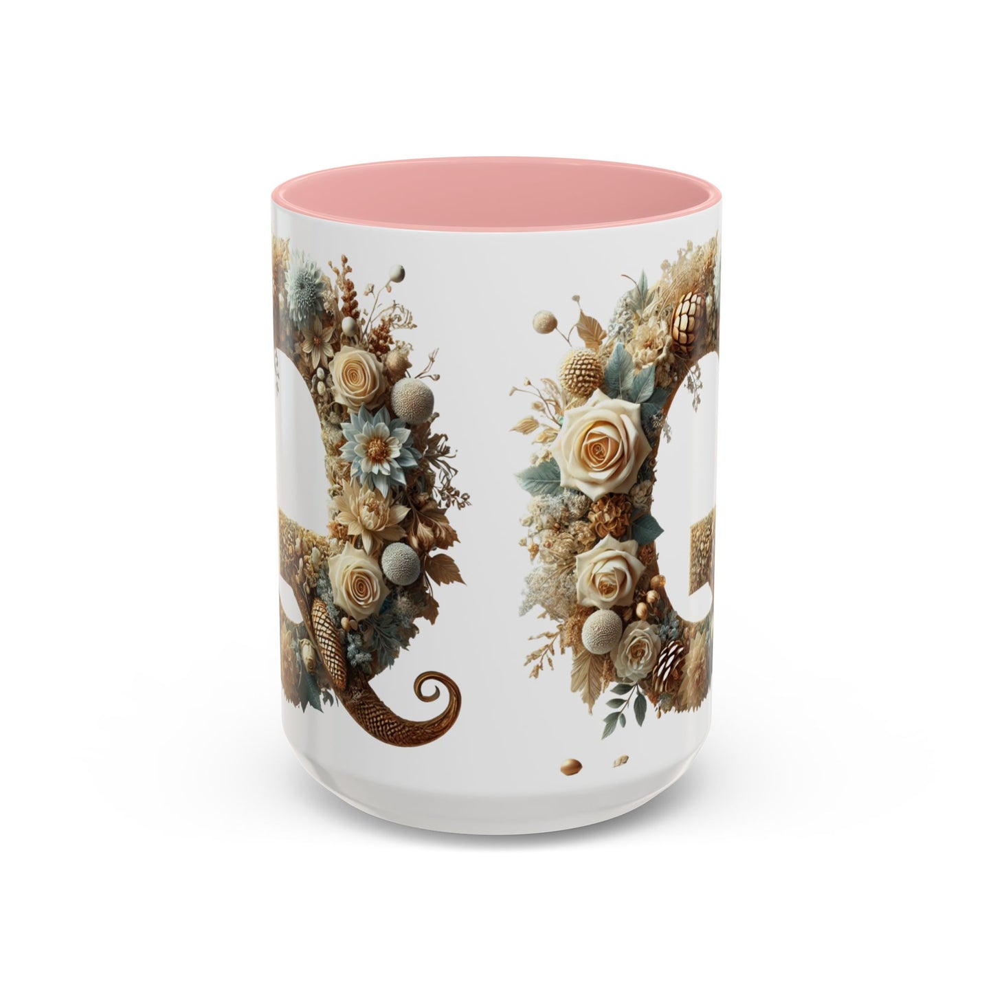 Floral Coffee Mug — Decorative 'Q' Monogram Accent Mug 15oz