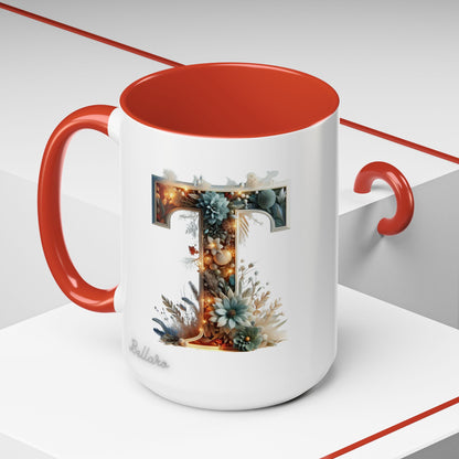 Accent Letter 'T' Coffee Mug — Colorful 15oz Personalized Initial Mug