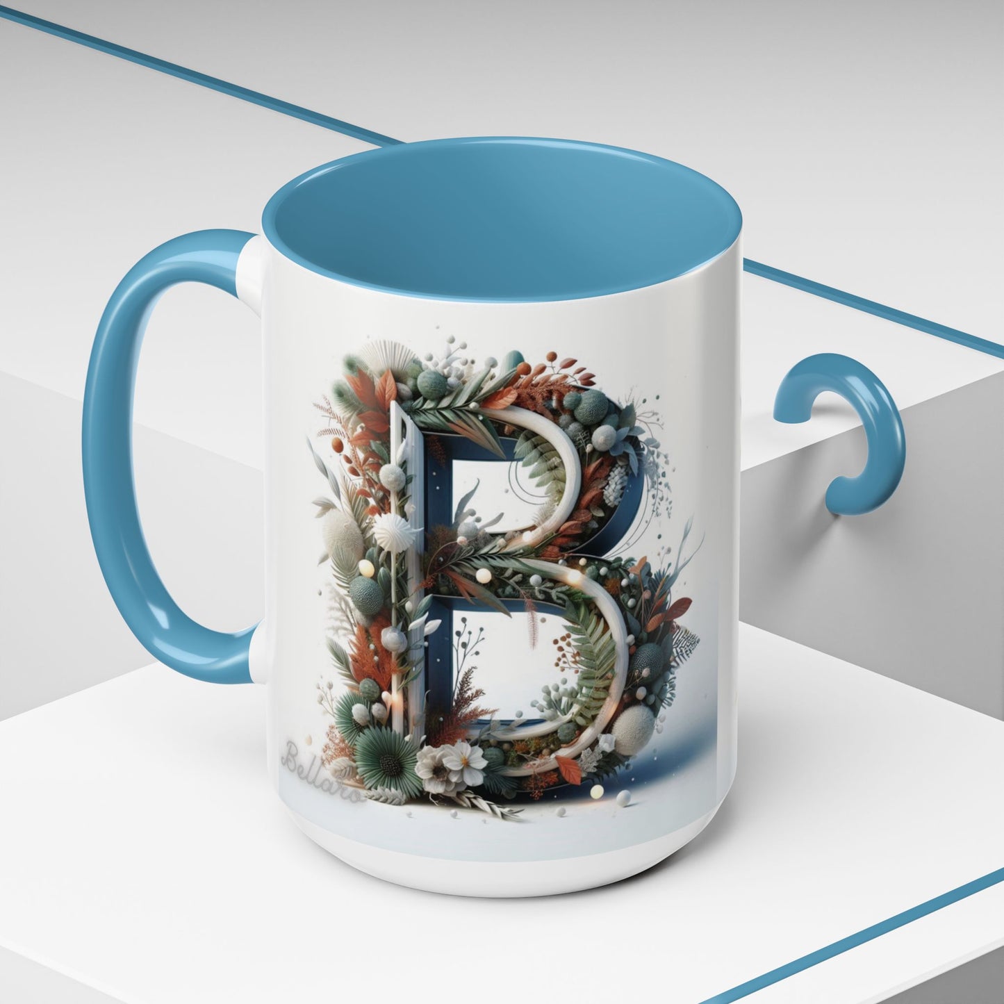 Monogram 'B' Accent Coffee Mug – Floral Holiday Initial 15oz
